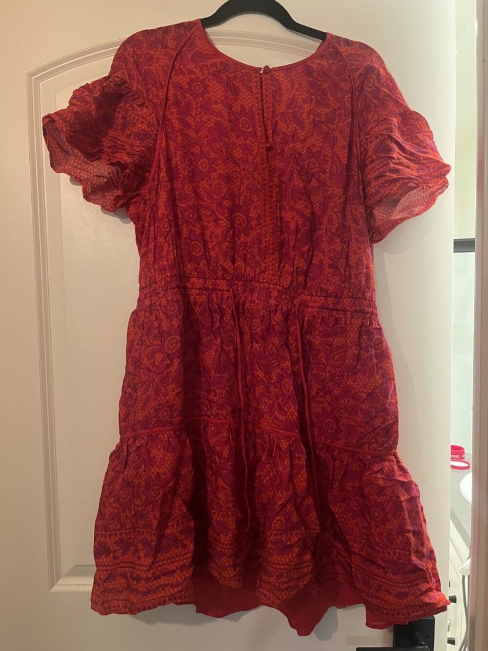 Whistles Size 12 Women's Red Orange Floral Print Fit & Flare Short Dress with Pu